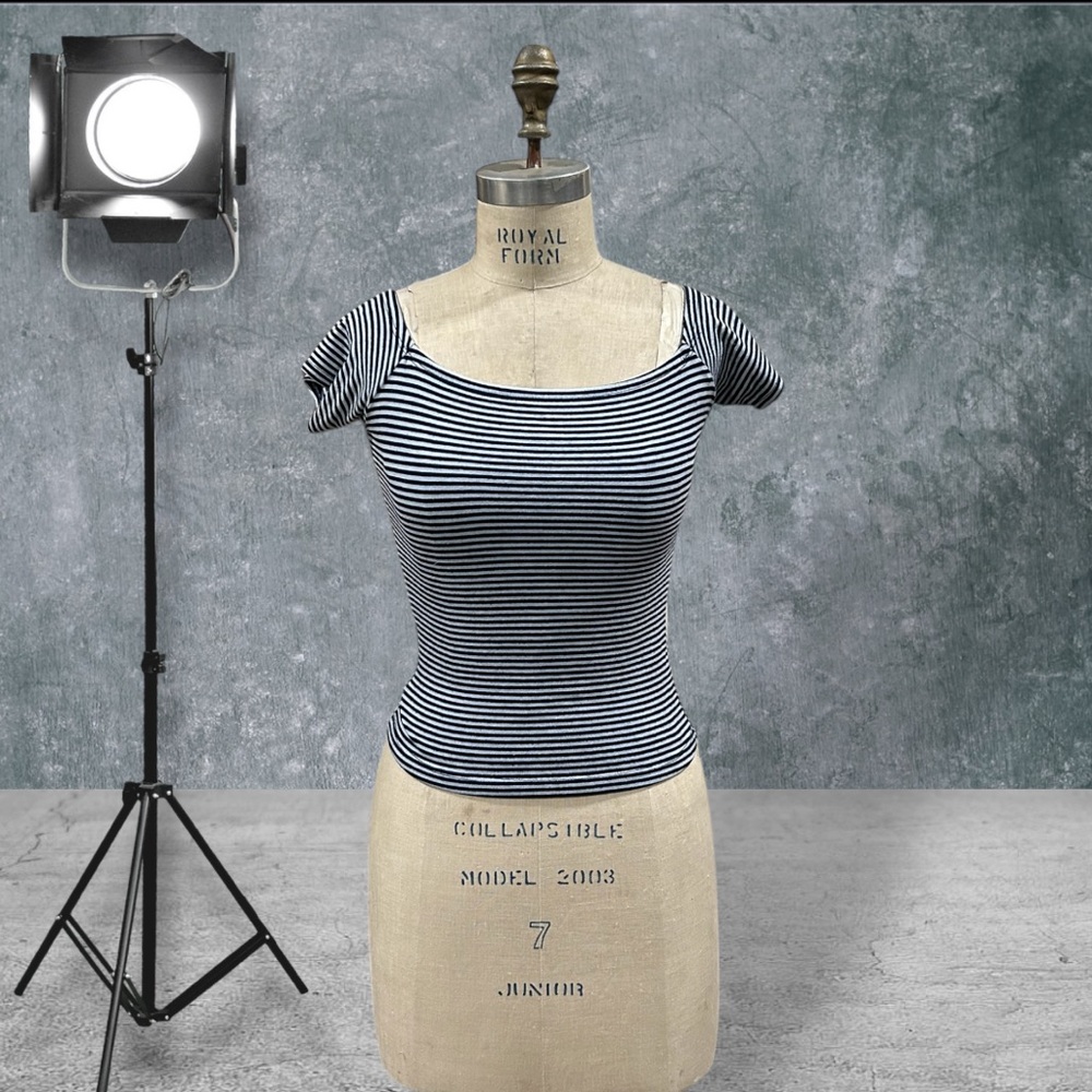 Blue and White Fitted Ribbed Bodysuit
